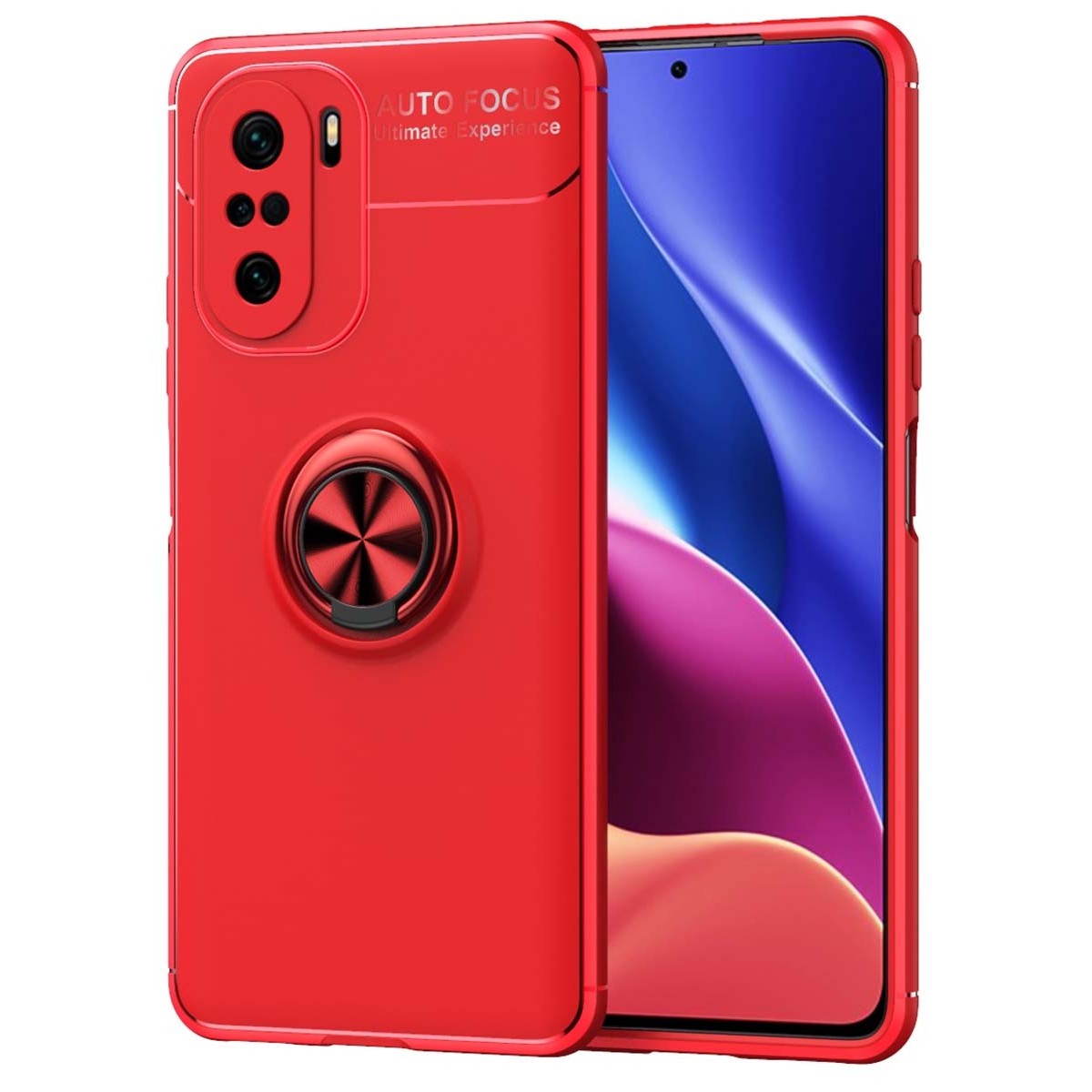 Funda Magnetica Soporte con Anillo Giratorio para Xiaomi POCO F3 5G / Mi 11i 5G Roja