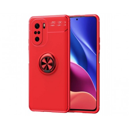 Funda Magnetica Soporte con Anillo Giratorio para Xiaomi POCO F3 5G / Mi 11i 5G Roja