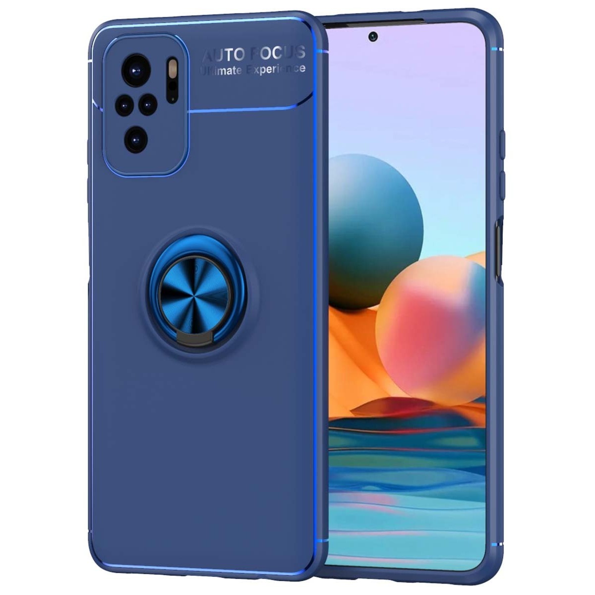Funda Magnetica Soporte con Anillo Giratorio para Xiaomi Redmi Note 10 / 10S Azul