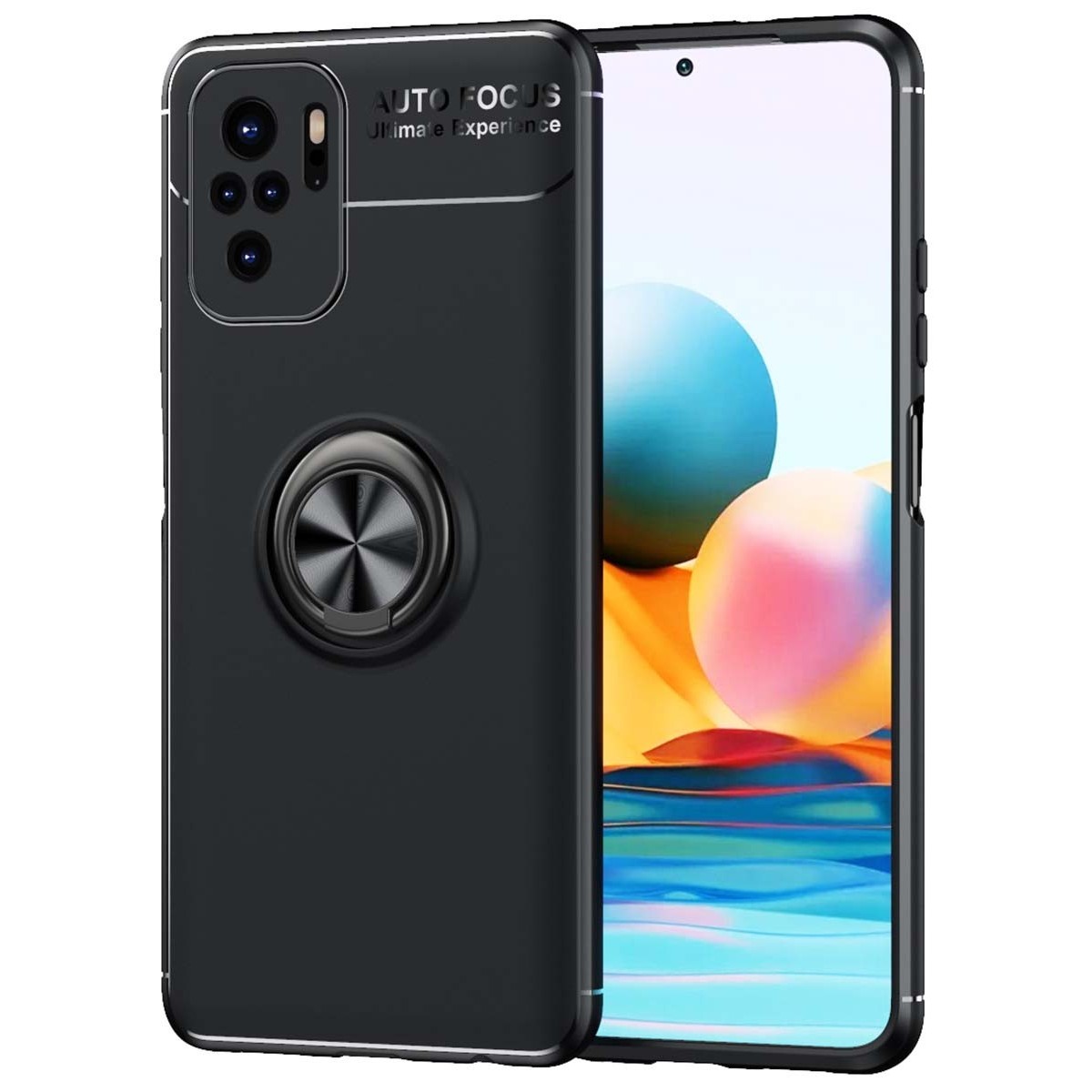 Funda Magnetica Soporte con Anillo Giratorio para Xiaomi Redmi Note 10 / 10S Negra