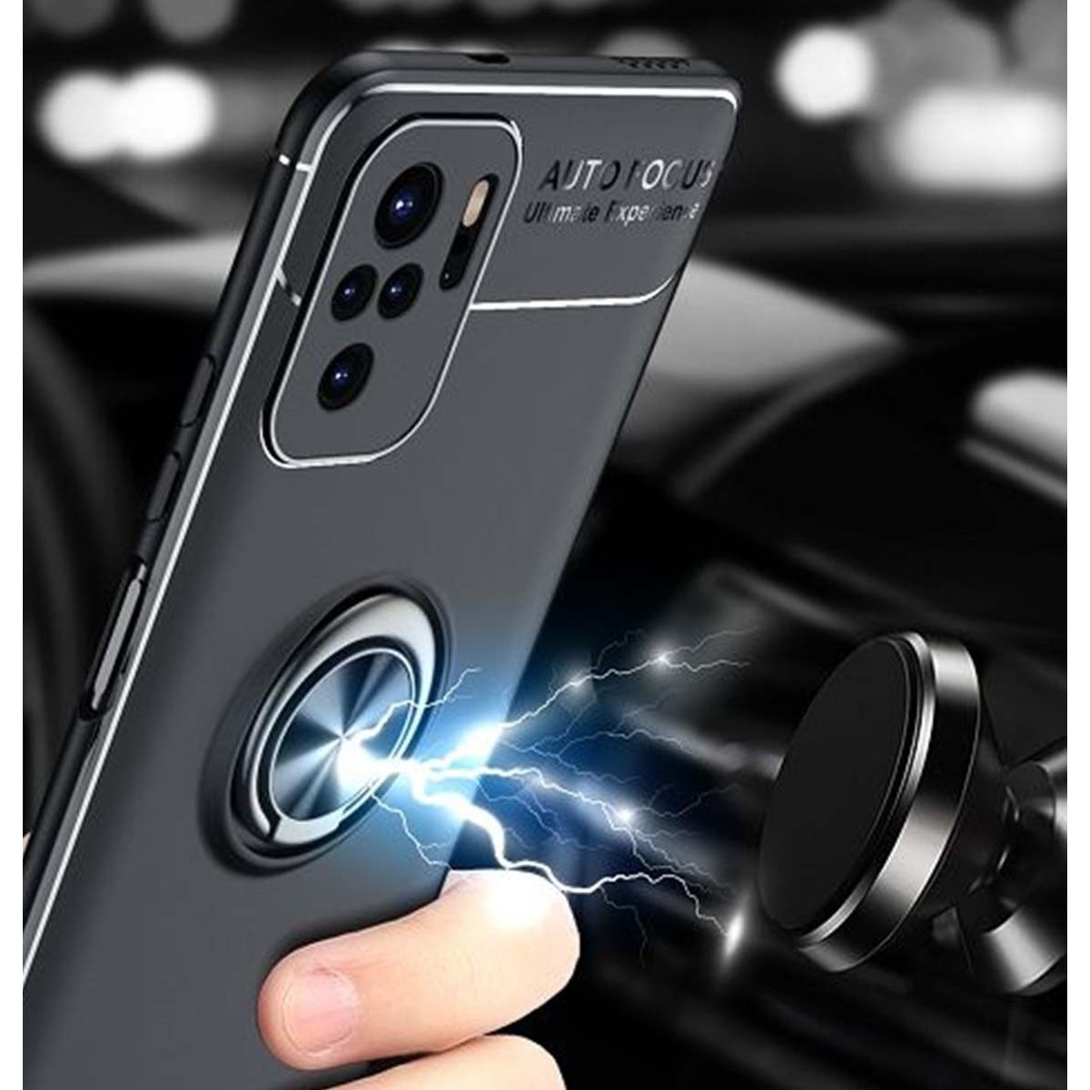 Funda Magnetica Soporte con Anillo Giratorio para Xiaomi Redmi Note 10 / 10S Negra