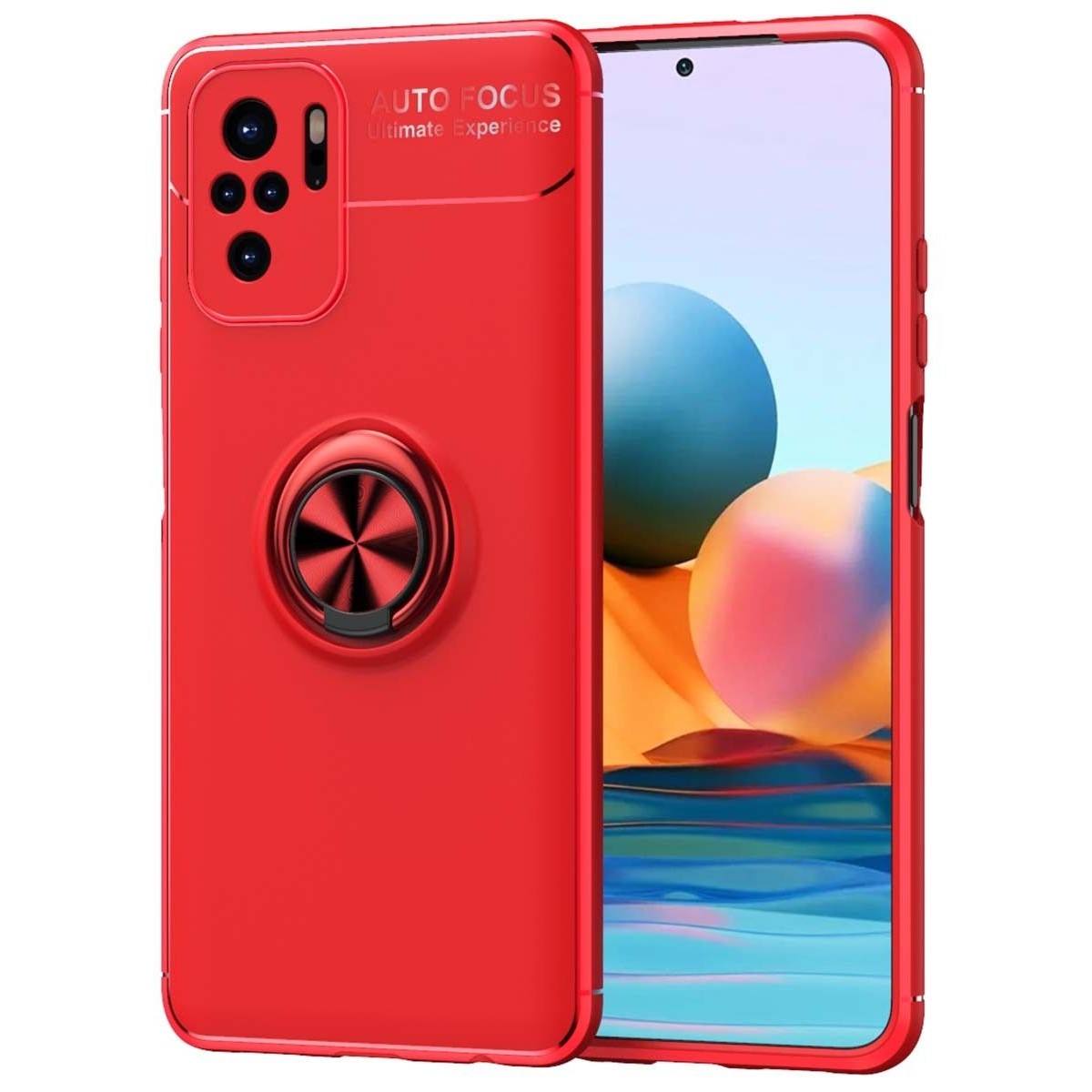 Funda Magnetica Soporte con Anillo Giratorio para Xiaomi Redmi Note 10 / 10S Roja