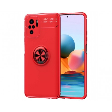 Funda Magnetica Soporte con Anillo Giratorio para Xiaomi Redmi Note 10 / 10S Roja