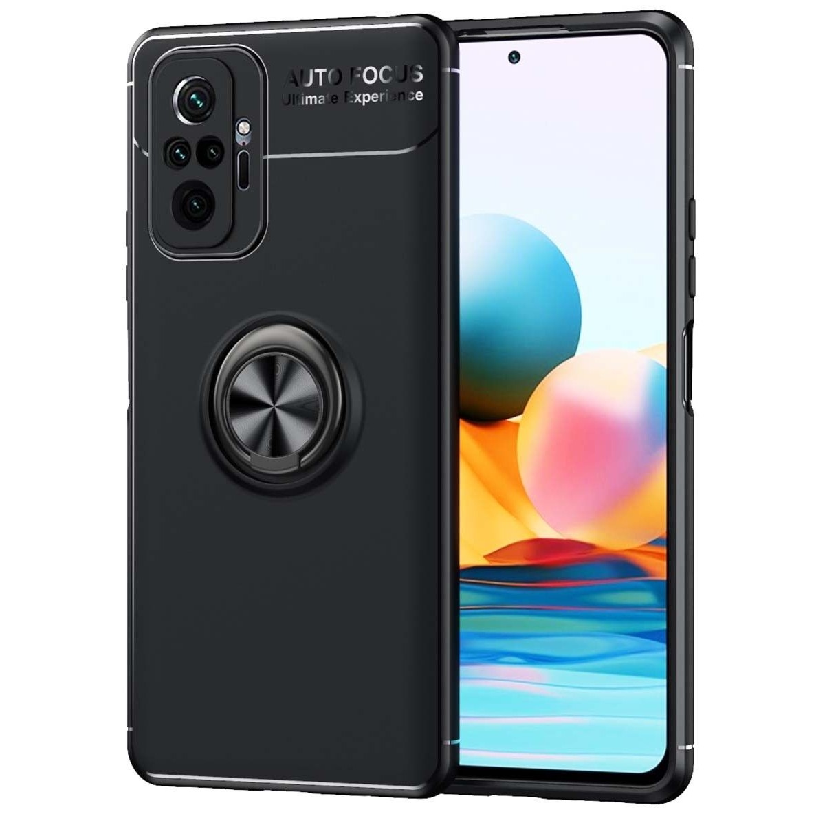 Funda Magnetica Soporte con Anillo Giratorio para Xiaomi Redmi Note 10 Pro Negra
