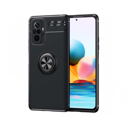 Funda Magnetica Soporte con Anillo Giratorio para Xiaomi Redmi Note 10 Pro Negra