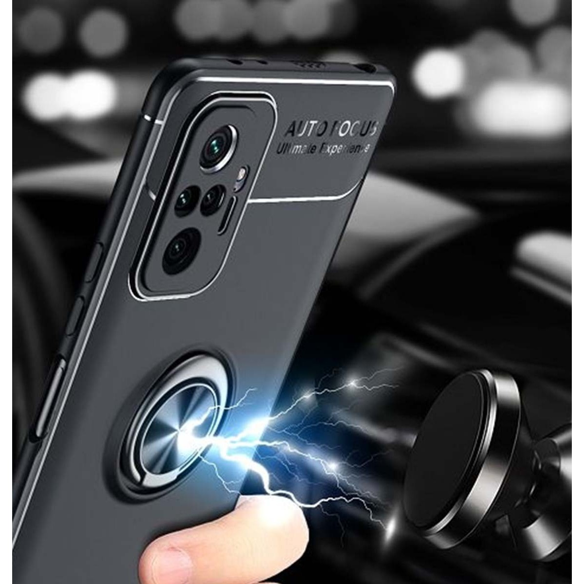 Funda Magnetica Soporte con Anillo Giratorio para Xiaomi Redmi Note 10 Pro Negra