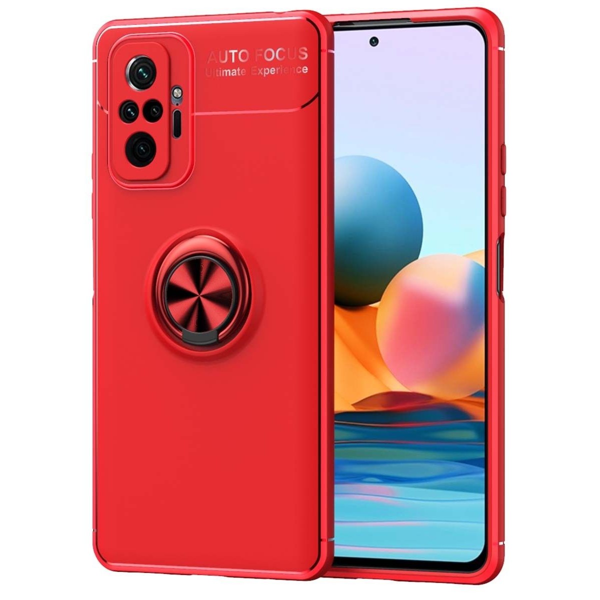 Funda Magnetica Soporte con Anillo Giratorio para Xiaomi Redmi Note 10 Pro Roja