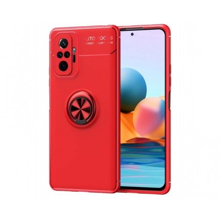 Funda Magnetica Soporte con Anillo Giratorio para Xiaomi Redmi Note 10 Pro Roja