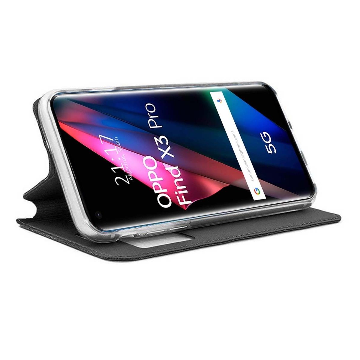 Funda Libro Soporte con Ventana para Oppo Find X3 Pro 5G color Negra
