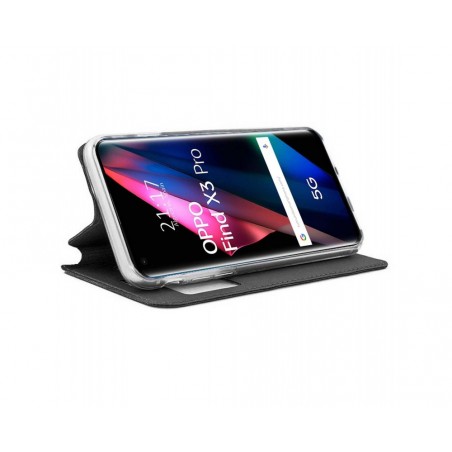 Funda Libro Soporte con Ventana para Oppo Find X3 Pro 5G color Negra