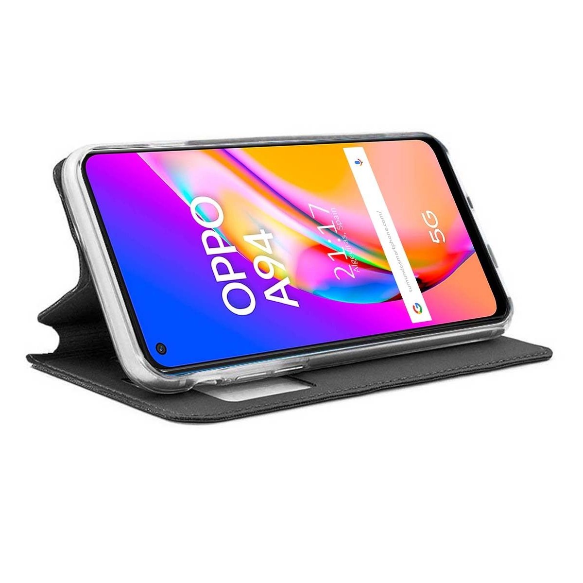Funda Libro Soporte con Ventana para Oppo A94 5G color Negra