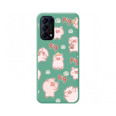 Funda Silicona Líquida Verde para Oppo Find X3 Lite 5G diseño Cerdos Dibujos