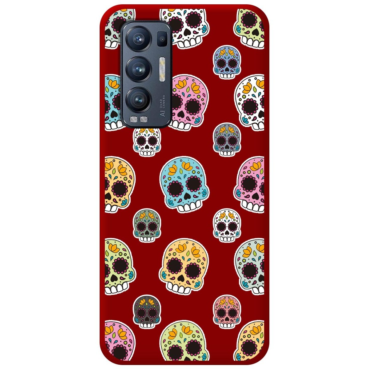 Funda Silicona Líquida Roja para Oppo Find X3 Neo 5G diseño Catrina Dibujos