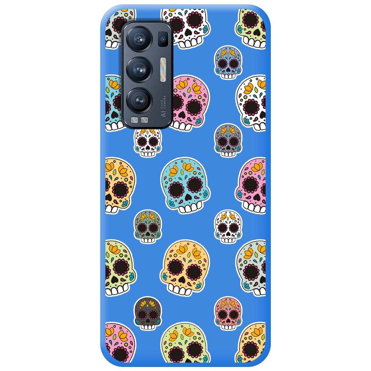Funda Silicona Líquida Azul para Oppo Find X3 Neo 5G diseño Catrina Dibujos