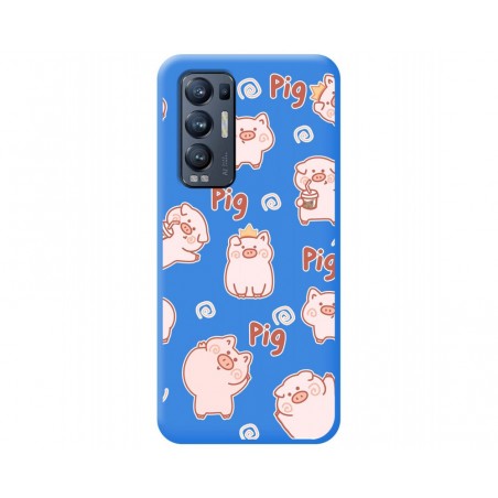 Funda Silicona Líquida Azul para Oppo Find X3 Neo 5G diseño Cerdos Dibujos