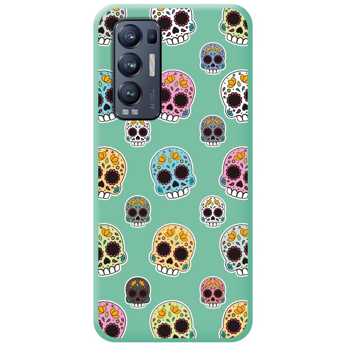 Funda Silicona Líquida Verde para Oppo Find X3 Neo 5G diseño Catrina Dibujos