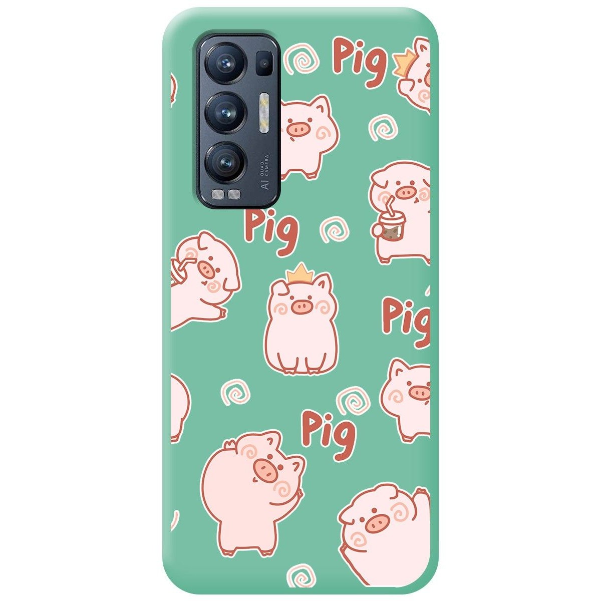 Funda Silicona Líquida Verde para Oppo Find X3 Neo 5G diseño Cerdos Dibujos