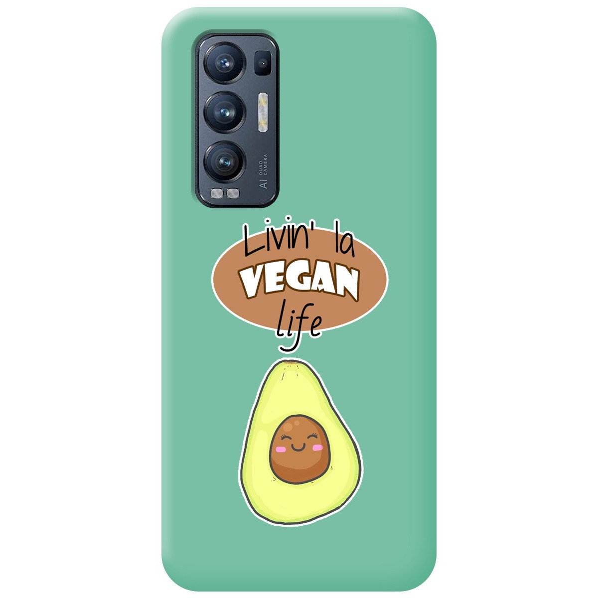 Funda Silicona Líquida Verde para Oppo Find X3 Neo 5G diseño Vegan Life Dibujos