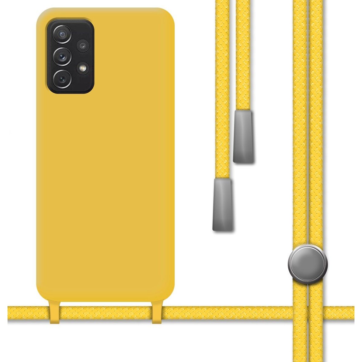 Funda Silicona Líquida con Cordón para Samsung Galaxy A52 / A52 5G / A52s 5G color Amarilla