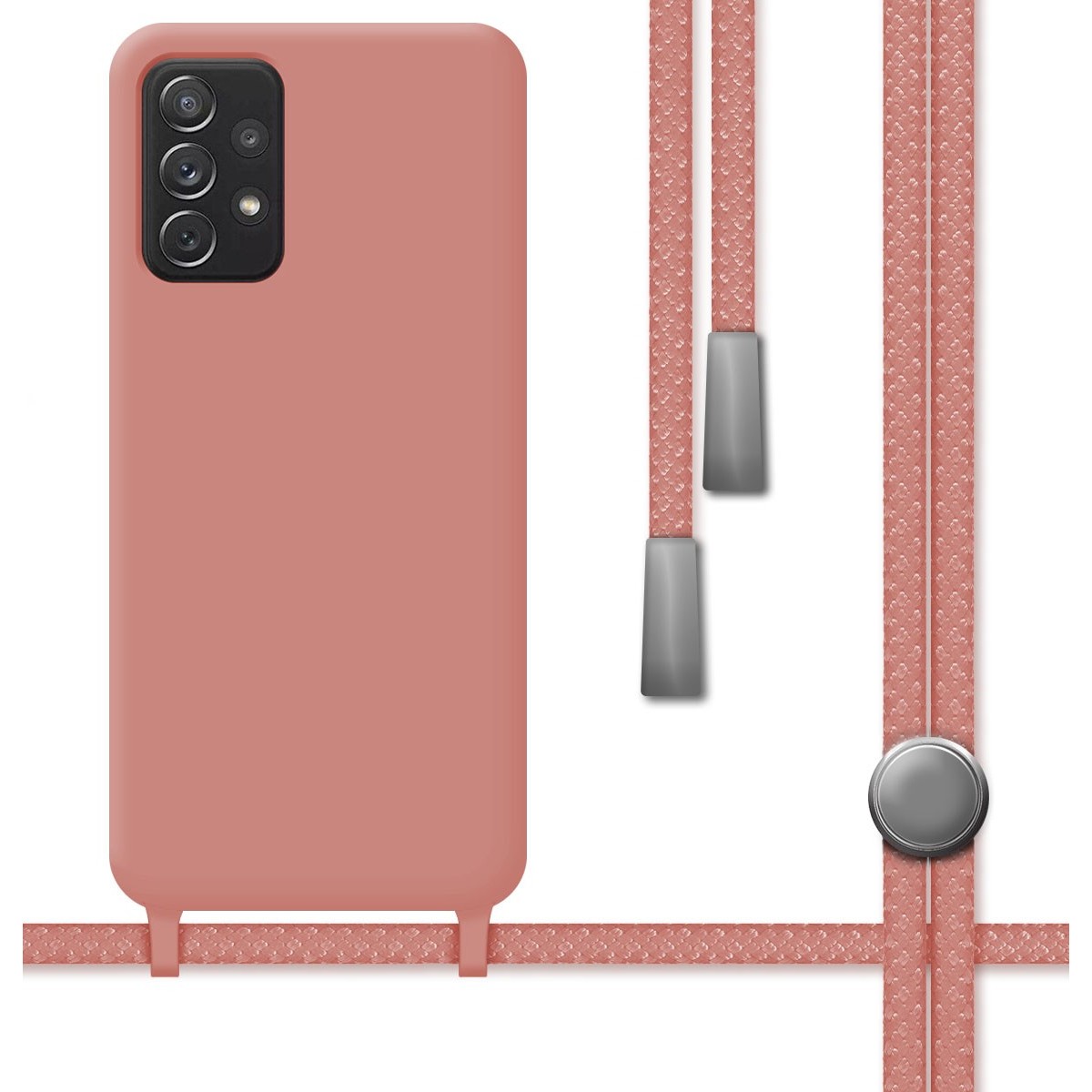 Funda Silicona Líquida con Cordón para Samsung Galaxy A52 / A52 5G / A52s 5G color Rosa