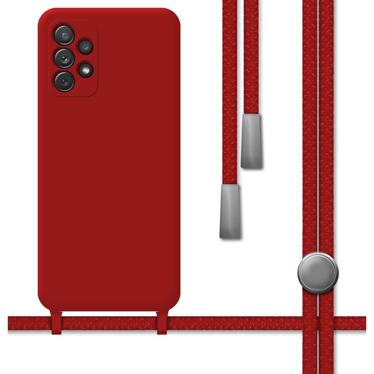 Funda Silicona Líquida con Cordón para Samsung Galaxy A72 color Roja