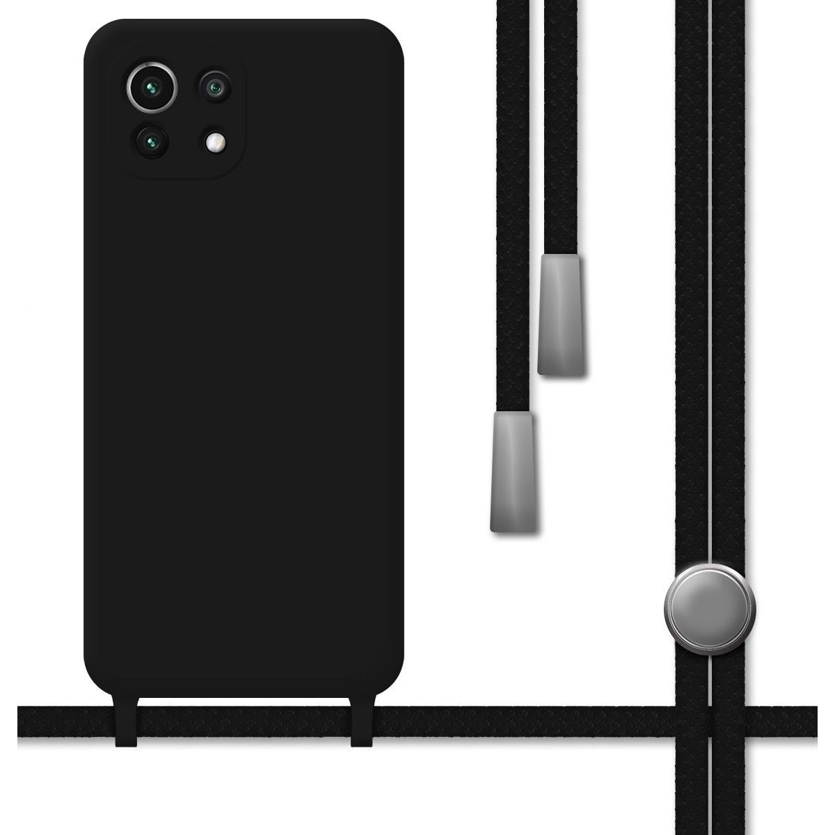 Funda Silicona Líquida con Cordón para Xiaomi Mi 11 Lite 4G / 5G / 5G NE color Negra