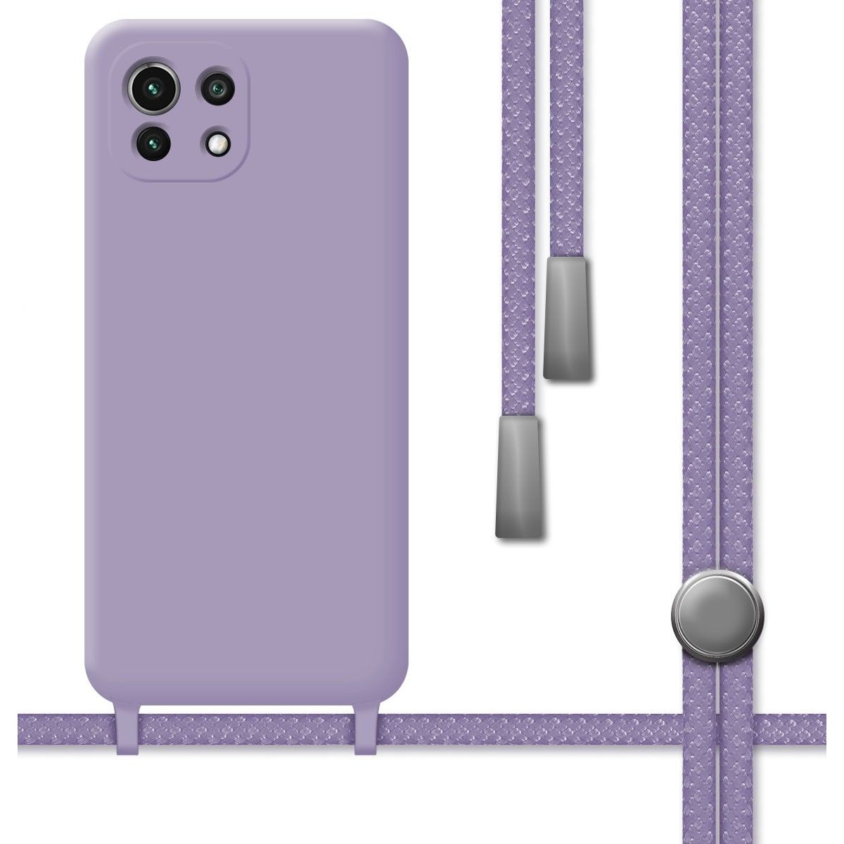 Funda Silicona Líquida con Cordón para Xiaomi Mi 11 Lite 4G / 5G / 5G NE color Morada