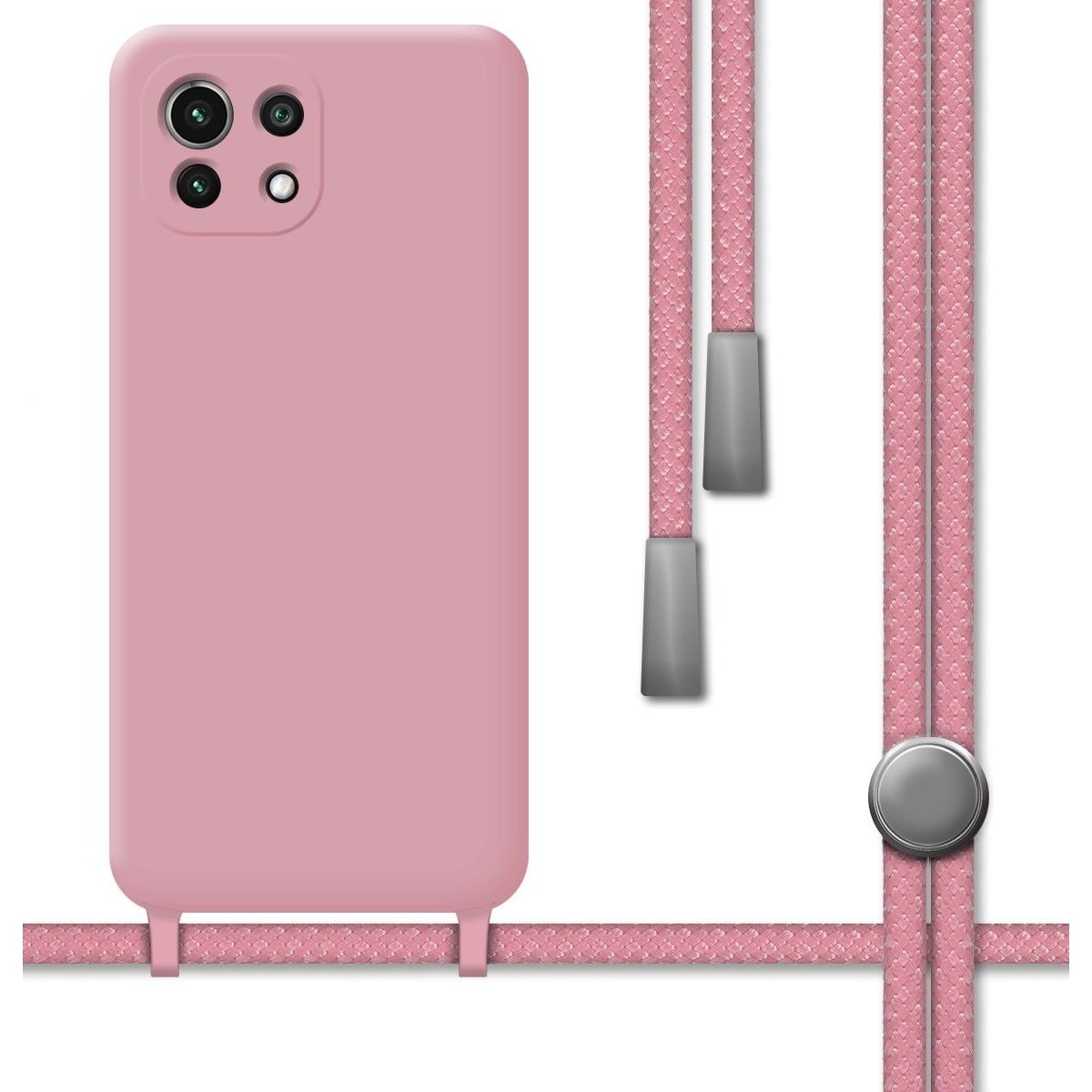 Funda Silicona Líquida con Cordón para Xiaomi Mi 11 Lite 4G / 5G / 5G NE color Rosa
