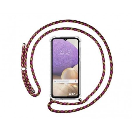 Funda Colgante Transparente para Samsung Galaxy A32 4G con Cordon Rosa / Dorado