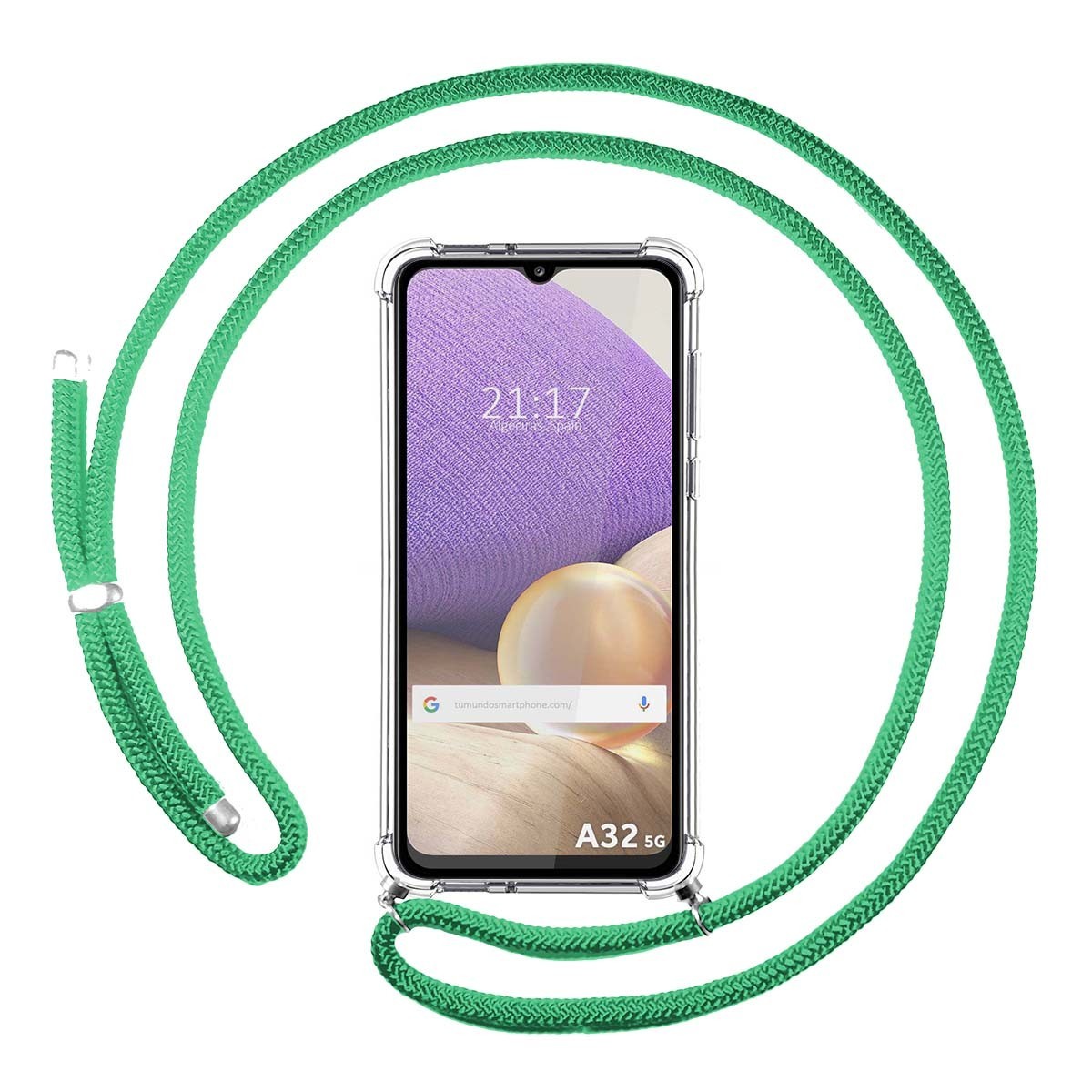 Funda Colgante Transparente para Samsung Galaxy A32 4G con Cordon Verde Agua