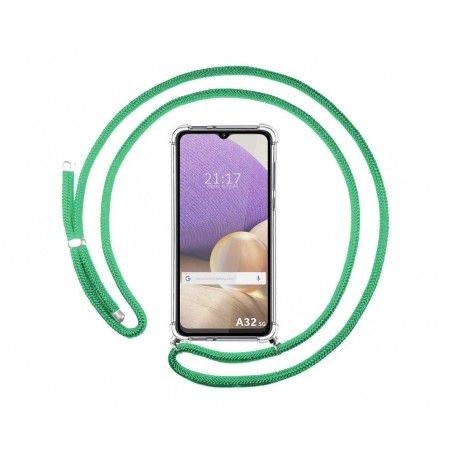 Funda Colgante Transparente para Samsung Galaxy A32 4G con Cordon Verde Agua