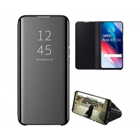 Funda Flip Cover Clear View para Oppo Find X3 Lite 5G color Negra