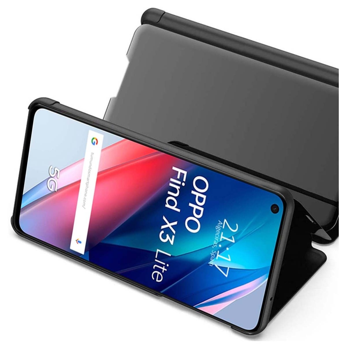 Funda Flip Cover Clear View para Oppo Find X3 Lite 5G color Negra