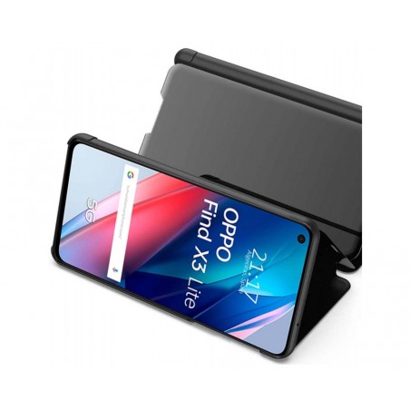 Funda Flip Cover Clear View para Oppo Find X3 Lite 5G color Negra
