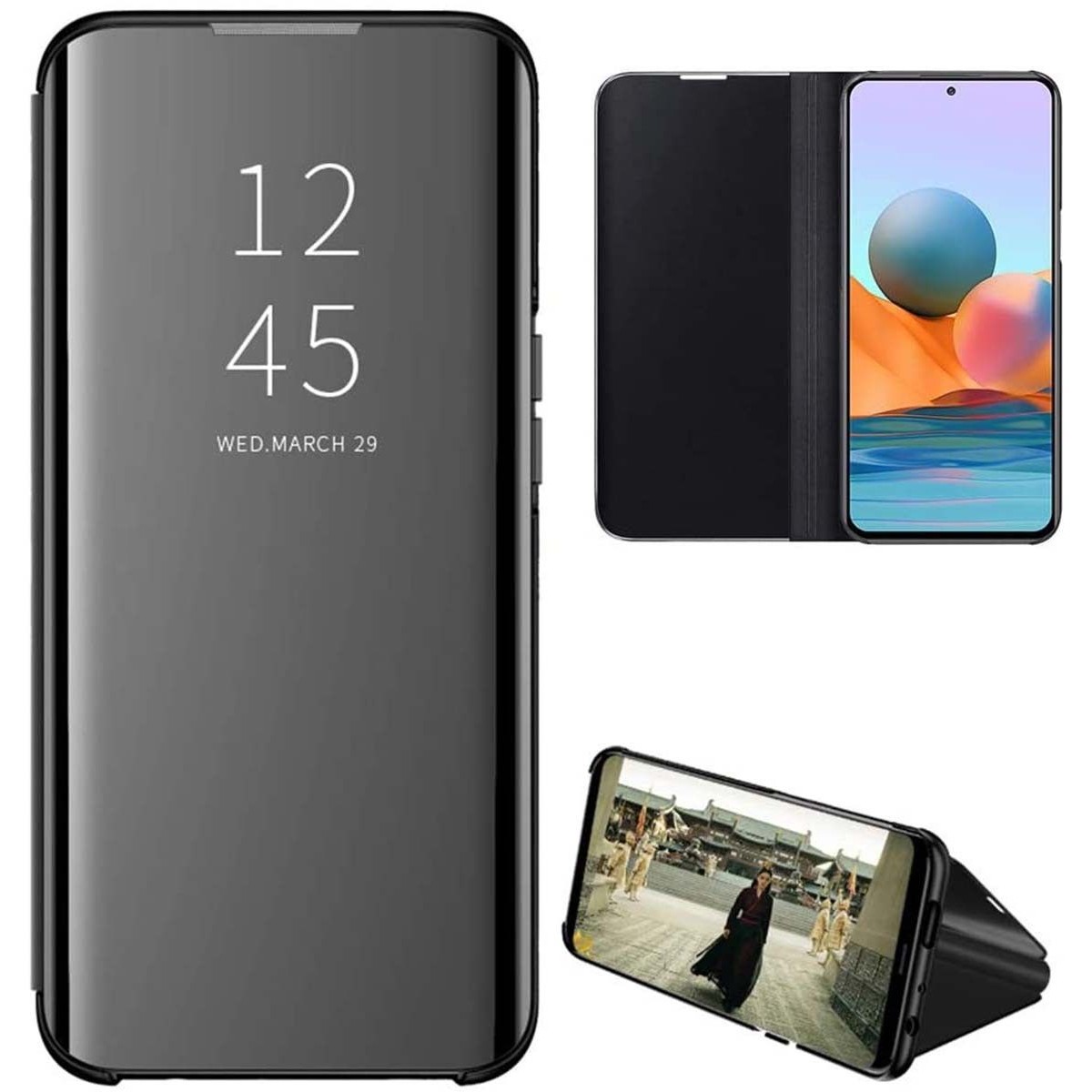 Funda Flip Cover Clear View para Xiaomi Redmi Note 10 Pro color Negra