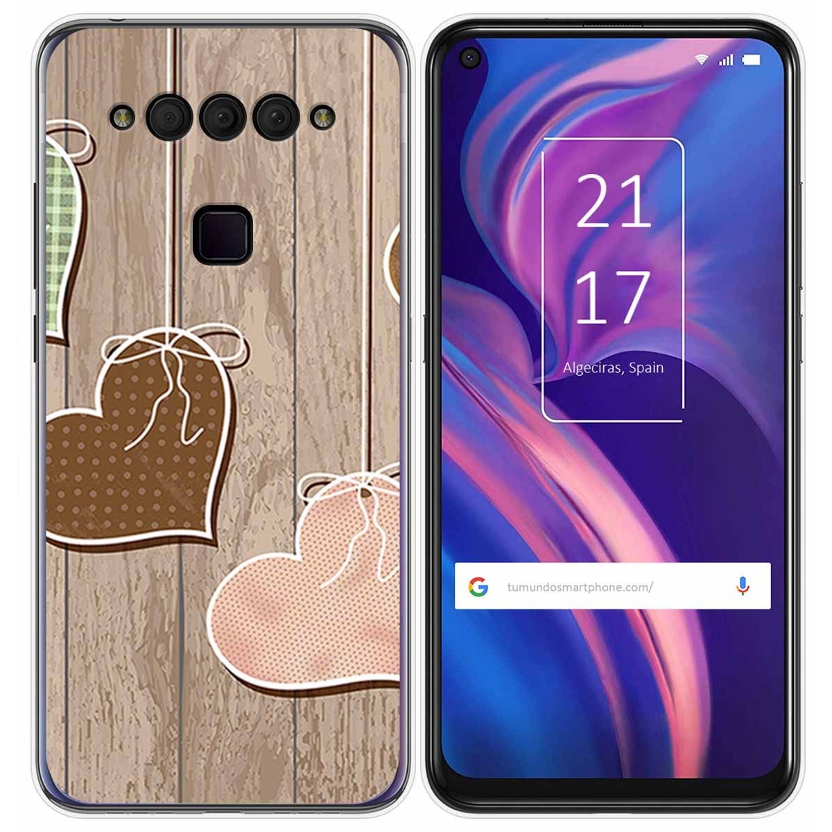 Funda Gel Tpu para TCL Plex diseño Corazones Madera Dibujos