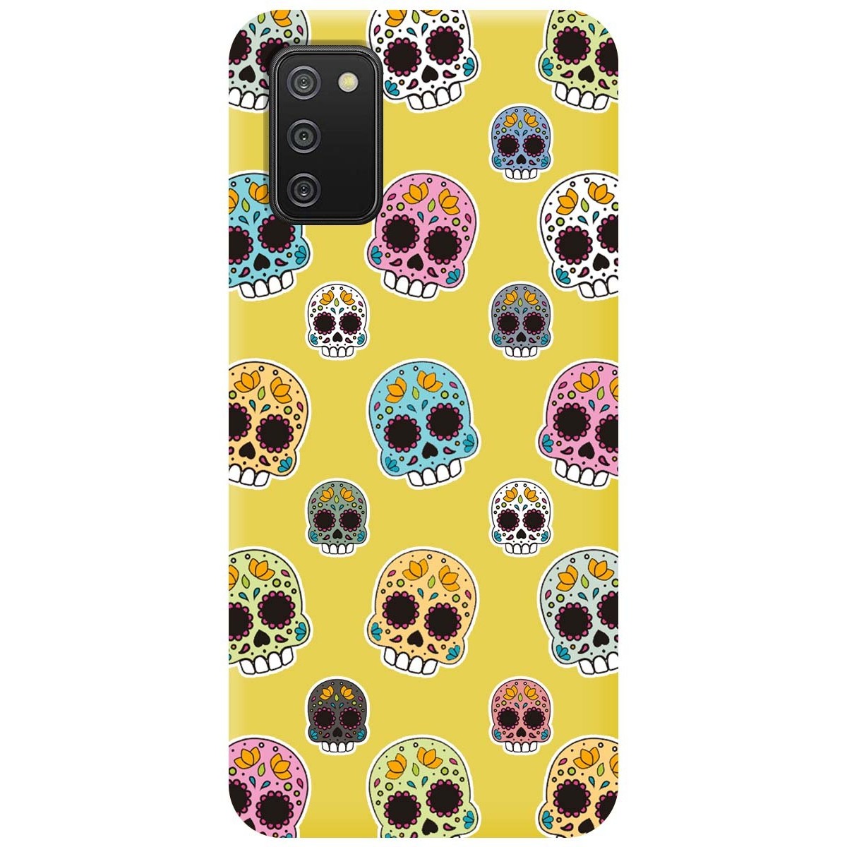 Funda Silicona Líquida Amarilla para Samsung Galaxy A02s diseño Catrina Dibujos