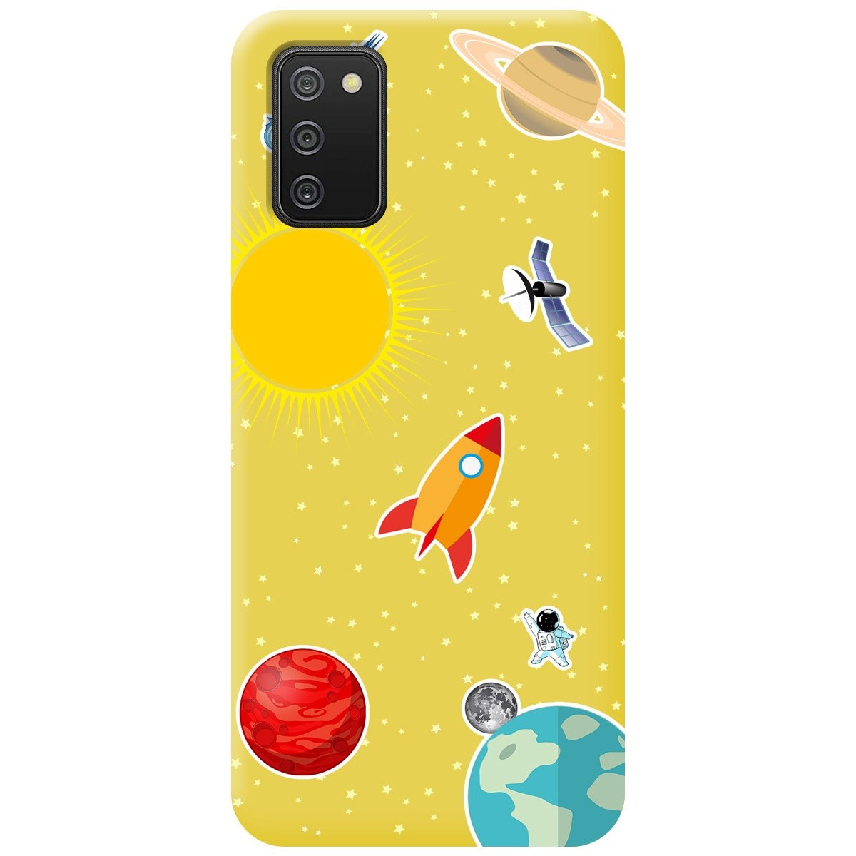Funda Silicona Líquida Amarilla para Samsung Galaxy A02s diseño Espacio Dibujos