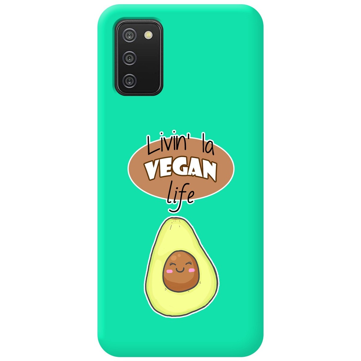 Funda Silicona Líquida Verde para Samsung Galaxy A02s diseño Vegan Life Dibujos