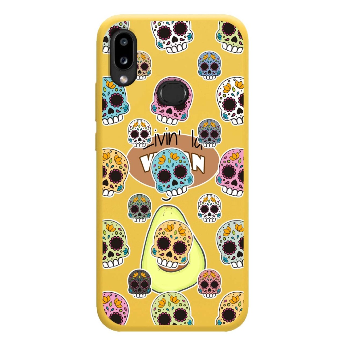 Funda Silicona Líquida Amarilla para Samsung Galaxy A10s diseño Catrina Dibujos