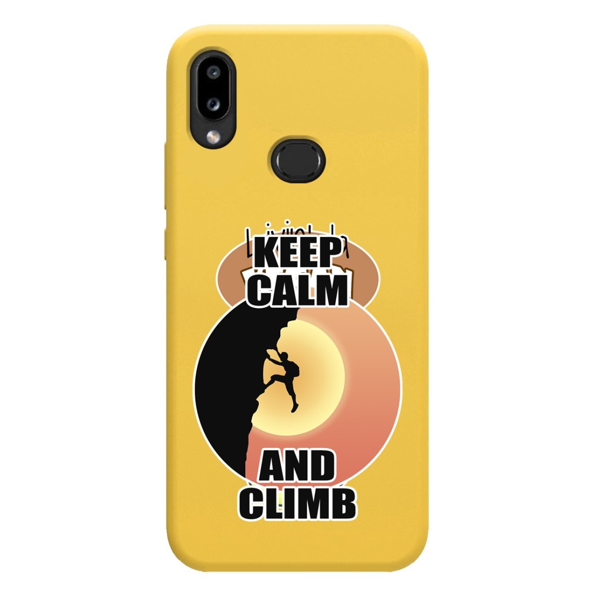 Funda Silicona Líquida Amarilla para Samsung Galaxy A10s diseño Hombre Escalada Dibujos