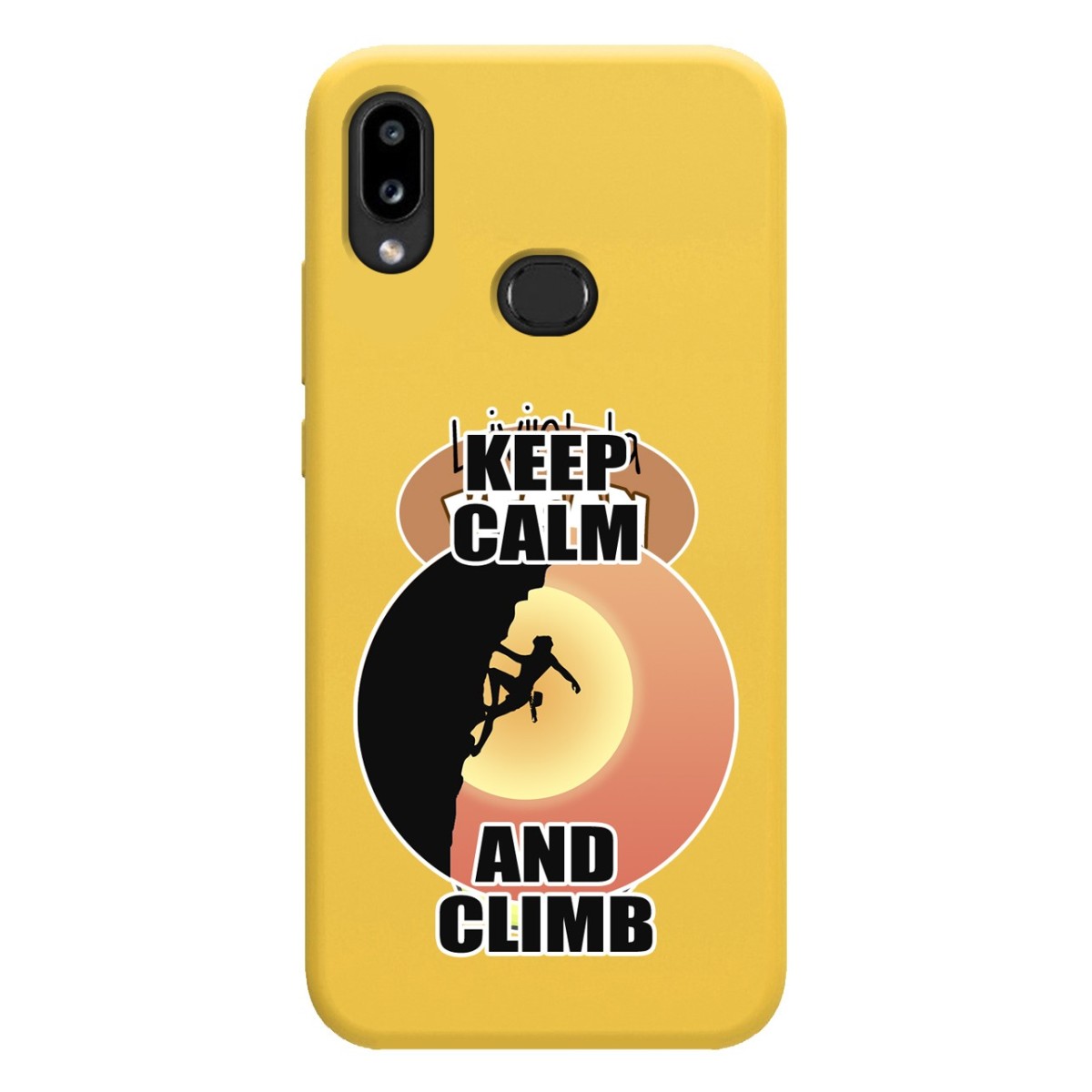 Funda Silicona Líquida Amarilla para Samsung Galaxy A10s diseño Mujer Escalada Dibujos