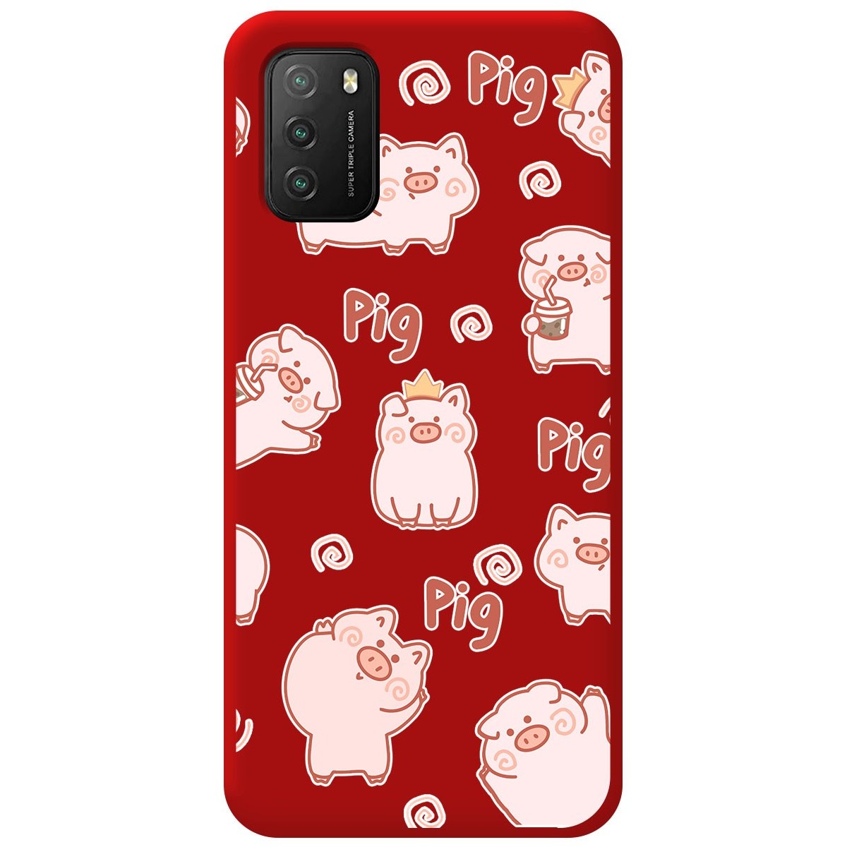 Funda Silicona Líquida Roja para Xiaomi POCO M3 / Redmi 9T diseño Cerdos Dibujos