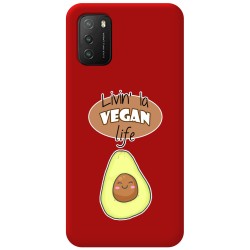 Funda Silicona Líquida Roja para Xiaomi POCO M3 / Redmi 9T diseño Vegan Life Dibujos