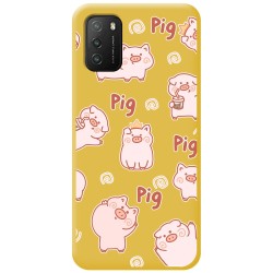 Funda Silicona Líquida Amarilla para Xiaomi POCO M3 / Redmi 9T diseño Cerdos Dibujos