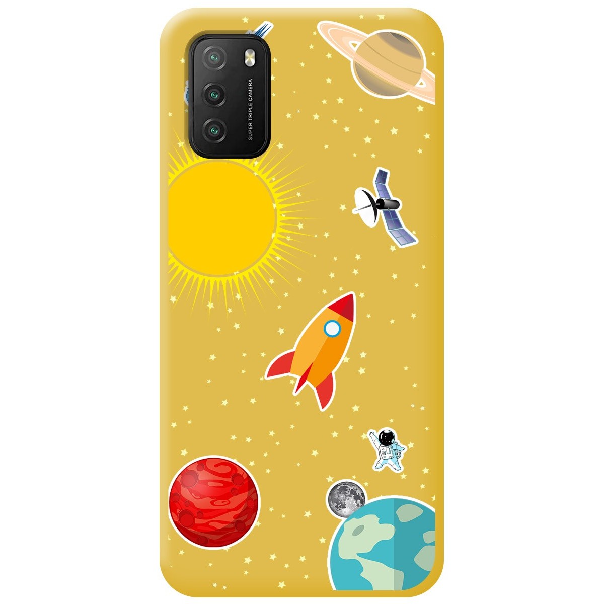 Funda Silicona Líquida Amarilla para Xiaomi POCO M3 / Redmi 9T diseño Espacio Dibujos