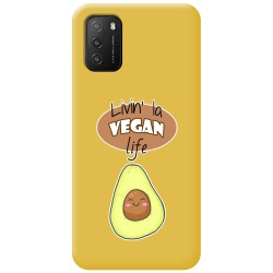 Funda Silicona Líquida Amarilla para Xiaomi POCO M3 / Redmi 9T diseño Vegan Life Dibujos