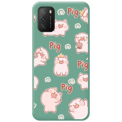Funda Silicona Líquida Verde para Xiaomi POCO M3 / Redmi 9T diseño Cerdos Dibujos