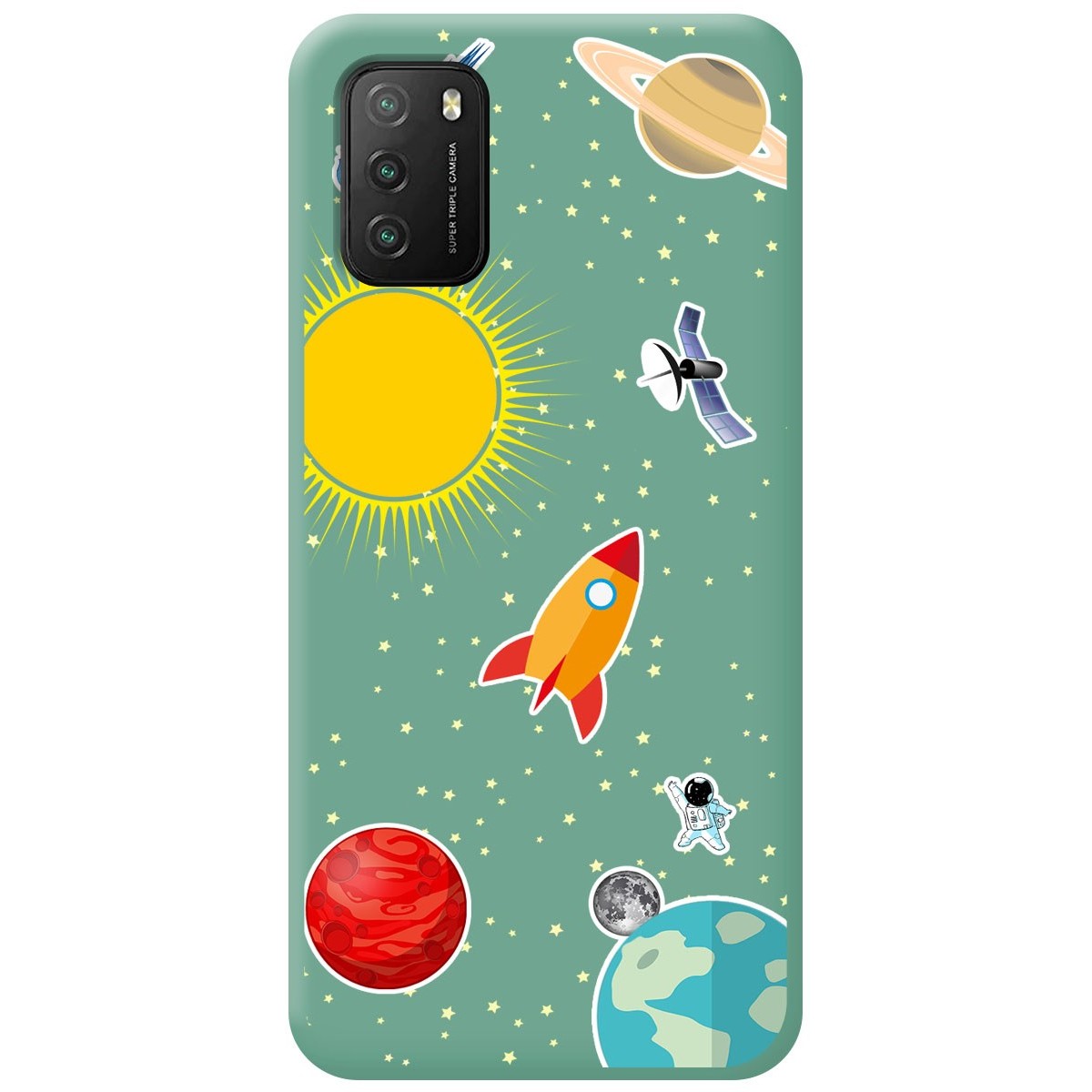 Funda Silicona Líquida Verde para Xiaomi POCO M3 / Redmi 9T diseño Espacio Dibujos