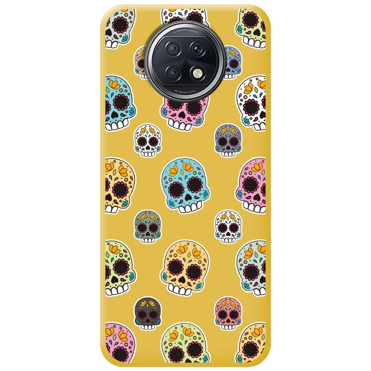 Funda Silicona Líquida Amarilla para Xiaomi Redmi Note 9T 5G diseño Catrina Dibujos